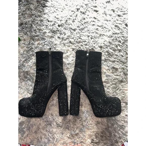 Lemon Drop Octavio Black Bling Platform Chunky Heel Boots 5.5 High Streetwear - Picture 7 of 8